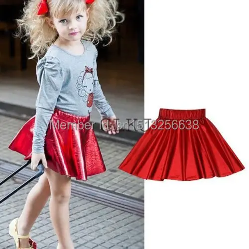 Free shipping Fashion Kids Baby Girls Red Patent Leather Mini Pleated