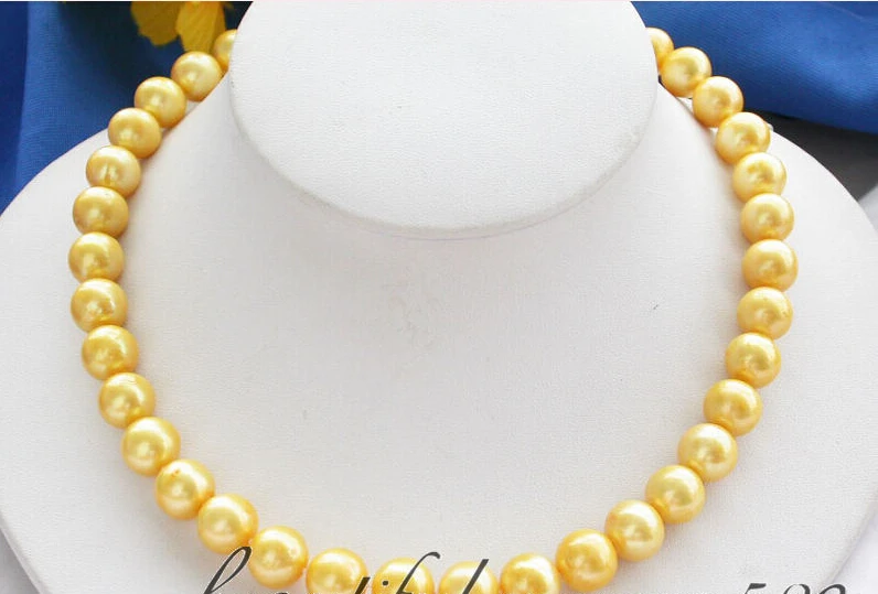 

fast z3342 17" 12mm golden round freshwater pearl necklace 14KGP-20