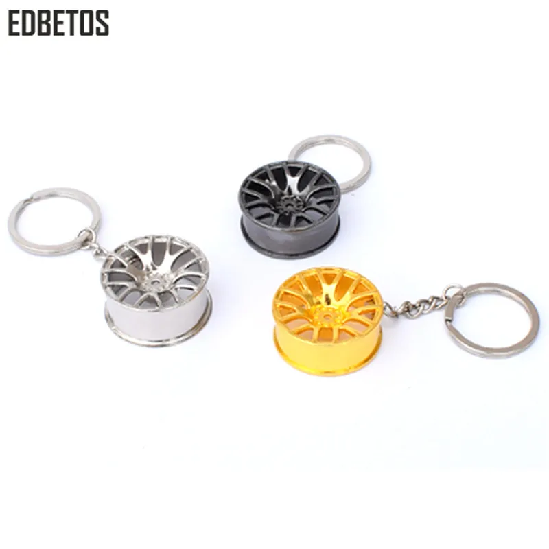 

100 pcs Car Tuning Wheel Rim Keychain Key Chain Spin Wheel Auto Turbo JDM Keyring with Brake discs hub Key ring for Benz Race