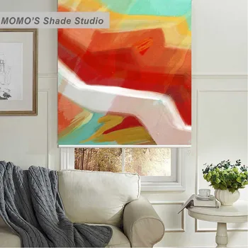 

MOMO Painting Window Curtains Roller Shades Blinds Thermal Insulated Blackout Fabric Custom Size, PRB set80-85