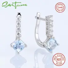 Stud Pendientes para Las Mujeres de Piedra Natural Cielo Azul Topacio AAA Zirconia Cúbico CZ Diamond Pendientes Pure 925 Pendientes de Plata de ley