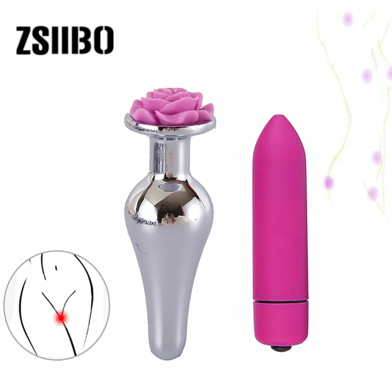 Flower anal plug steel &vibrators for women double stimulation of the anus and vagina Increase passion erotic toys butt plug