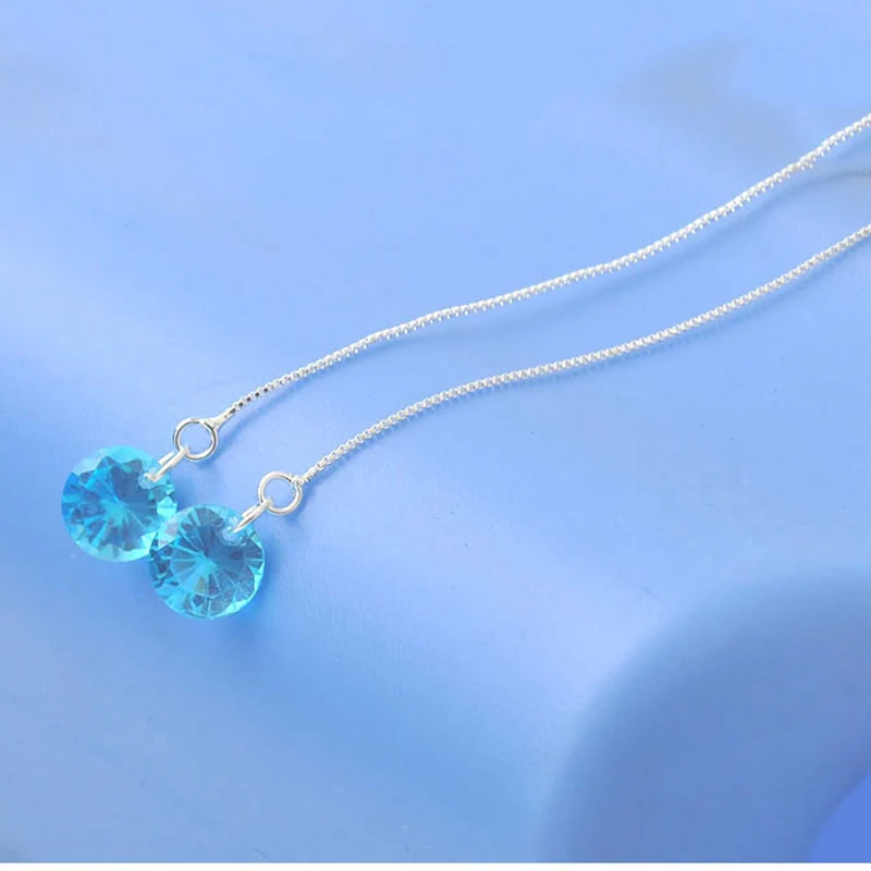 

Tassel Chain Earring Candy Color Round Crystal Thread Dangle Earrings for Women Brincos 925 Sterling Silver Jewerly