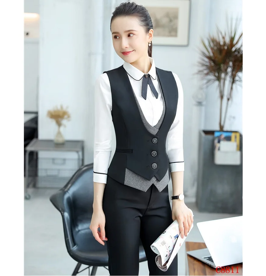 Формальные женские деловые костюмы с брюками и топом наборы жилет и жилеты офисные женские брючные костюмы Рабочая одежда