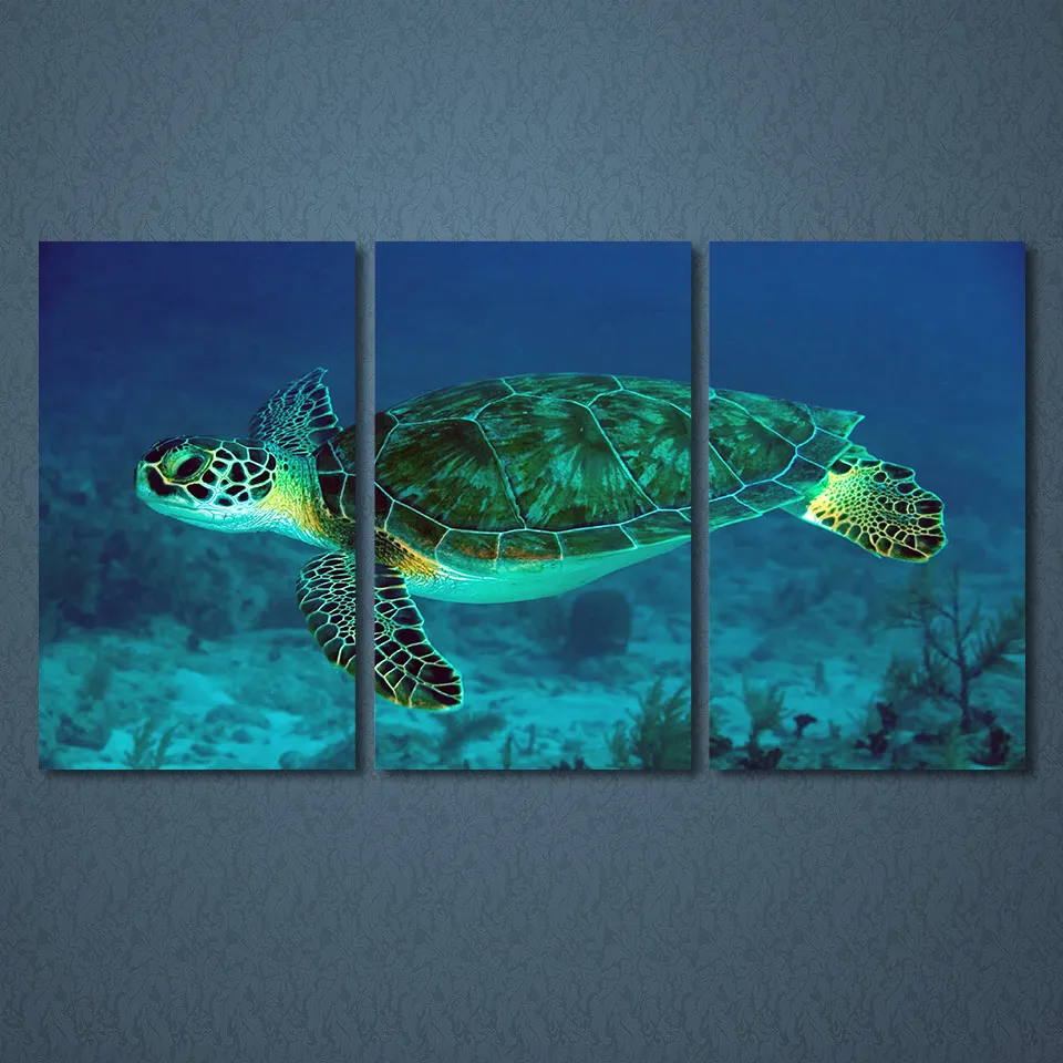 3 Pieces/sets Canvas Art Canvas Paintings 3 Panels Turtle Underwater