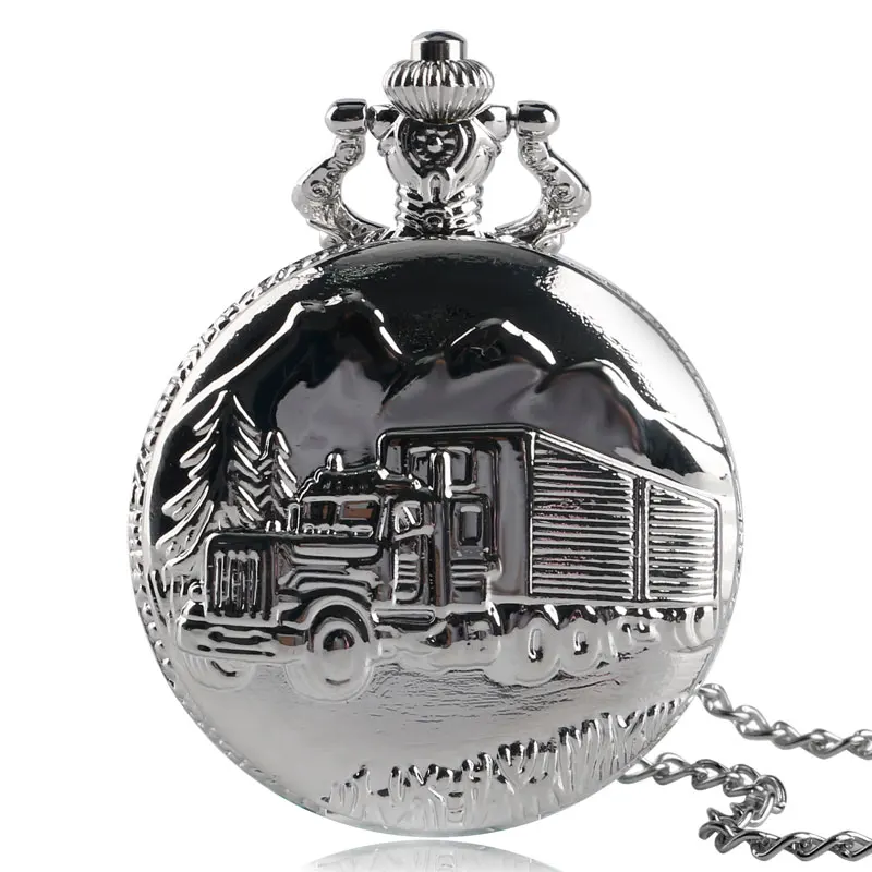 

Antique Silver Cool Car Truck Design Fob Quartz Pocket Watch Necklace Chain Numerals Dial Pendant Clock Gift for Children Boys