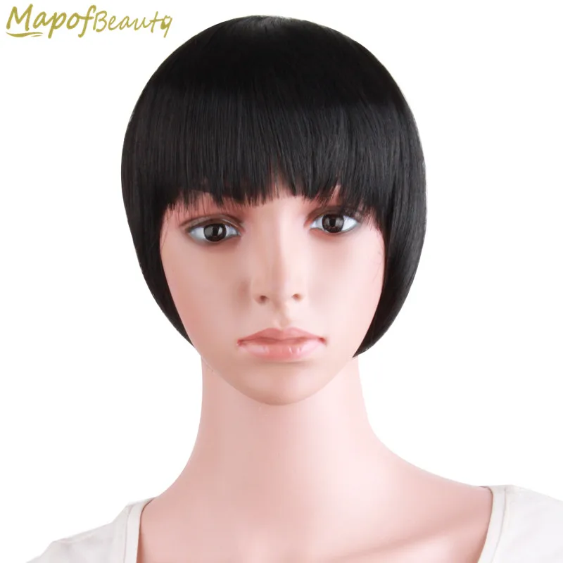 

Natural Front Bangs Clip In one piece Dark Brown Black Synthetic False Hair extensions Fringe Flat Bang Hair Piece MapofBeauty
