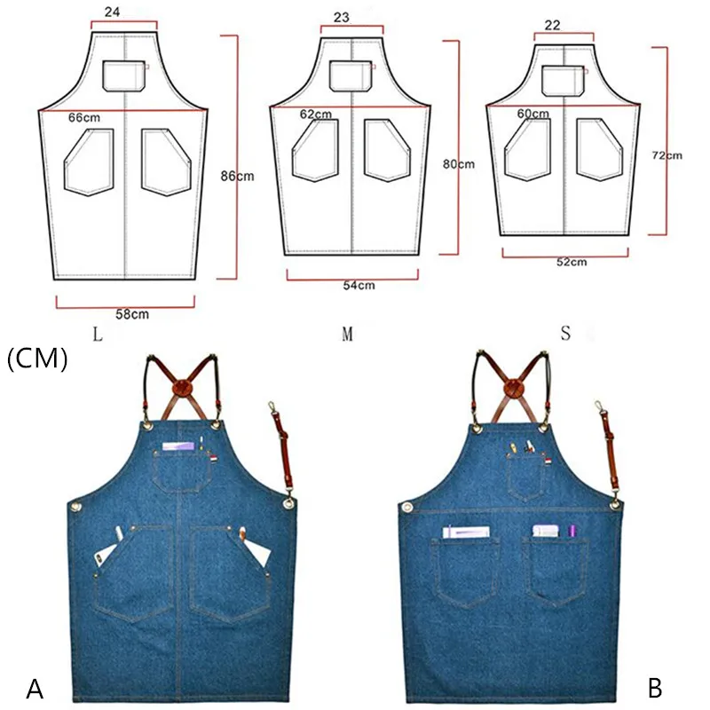 Denim Apron Leather Strap K44-4