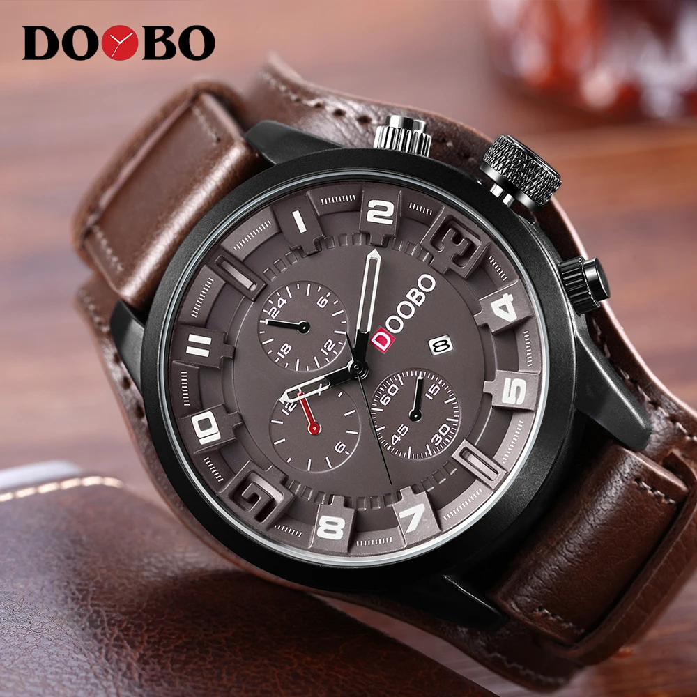 Мужские s часы лучший бренд класса люкс DOOBO мужские часы кожаный ремешок модные кварцевые часы повседневные спортивные наручные часы с календарем часы Relojes - Цвет: brown
