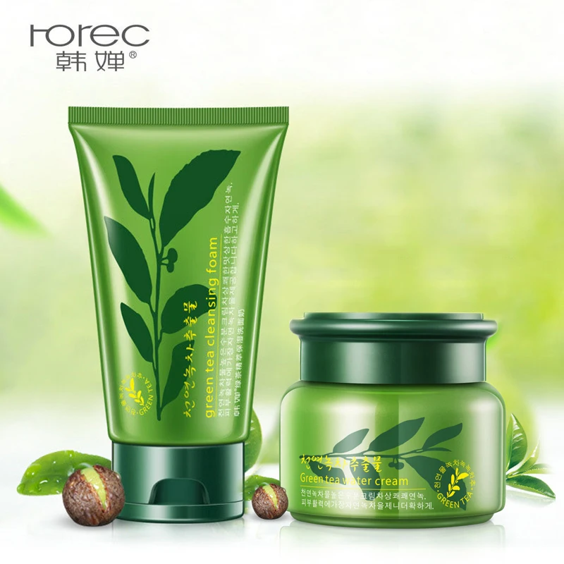 

Horec 2pcs/lot Green Tea Essence Face Care Set Including 100g Oil Control Cleanser +50g Facial Moisturizing Cream Whitening Set