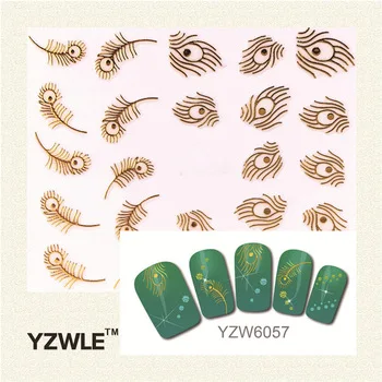 YZWLE 2017 Hot Selling Style 1 Sheet Gold Feather Nail Art Stickers Nail Gold Sticker