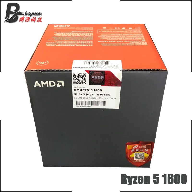 AMD Ryzen 5 1600 R5 1600 3,2 ГГц шестиядерный двенадцать-нить Процессор процессор L2 = 3 м L3 = 16M 65 Вт YD1600BBM6IAE гнездо AM4 и с вентилятором