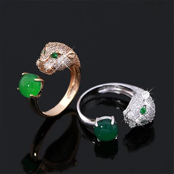 

S925 sterling silver leopard head ring Europe and the United States women diamond luxury fashion trend hundred tower ring