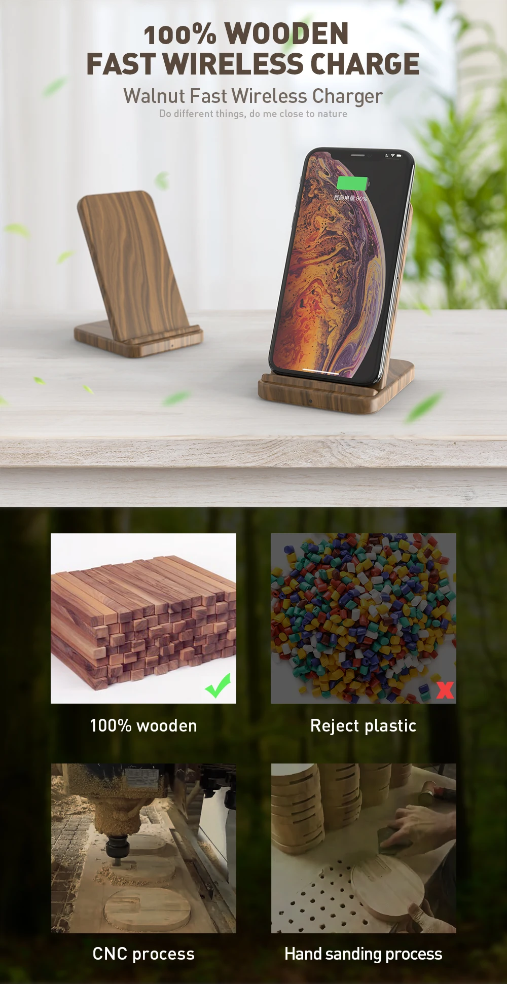 KEYSION 10 Вт деревянное Qi Беспроводное зарядное устройство для iPhone XR XS Max 8Plus Xiaomi Mi 9 Быстрая Беспроводная зарядная подставка для samsung S10 S9 S8