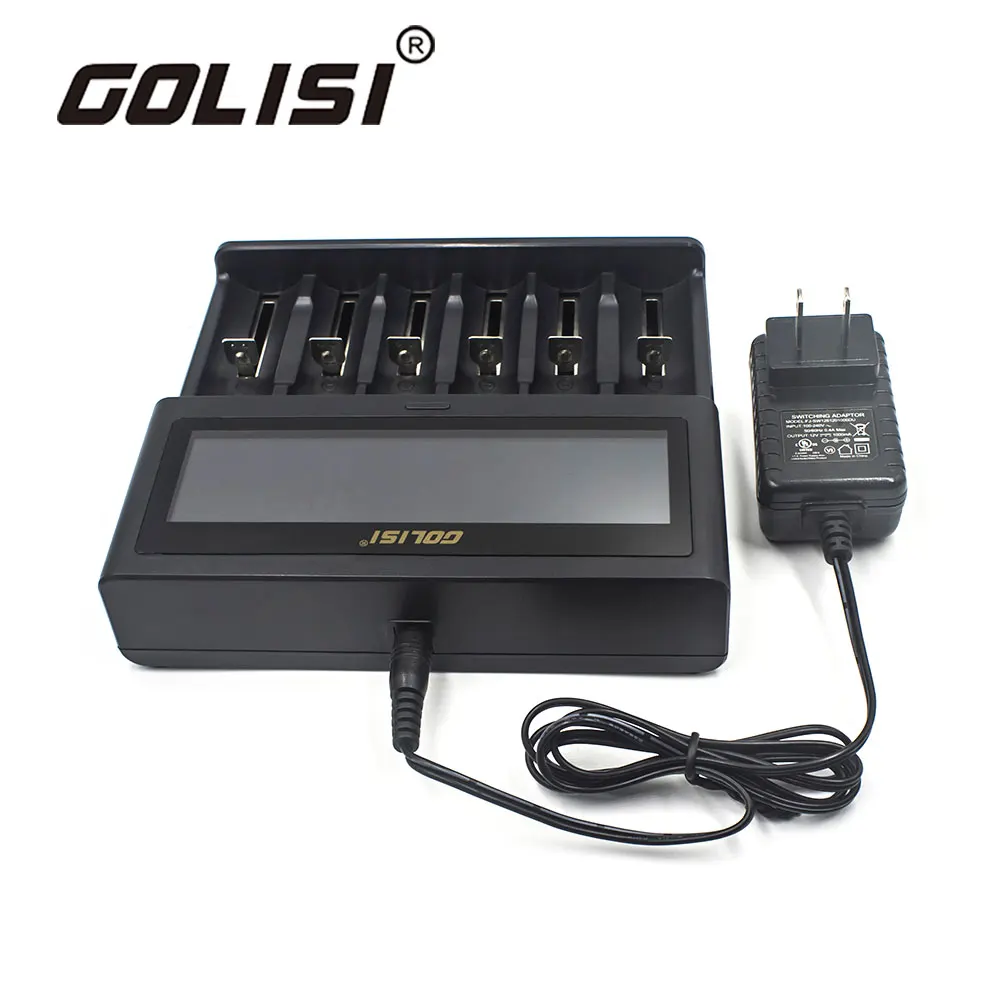 

Golisi 6 Slots Smart Fast Charger 2A with LCD Screen EURO for 18650, 26650, 20700, 21700, AAA, AA, Ni-cd, Ni-md Li-ion Batteries