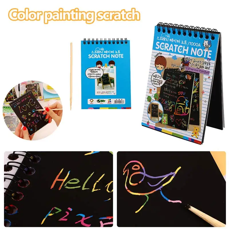 

Magic Drawing Book Kids Coating Scratch Note Magic Color Rainbow Scratch Paper Stationery Exercise Puzzles Toy Novelty Gift