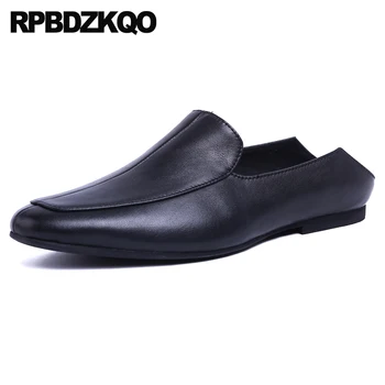 

Sandals Mules Half High Quality Brand Black Designer Shoes Men Luxury 2018 Slides White Genuine Leather Solid Runway Slip On