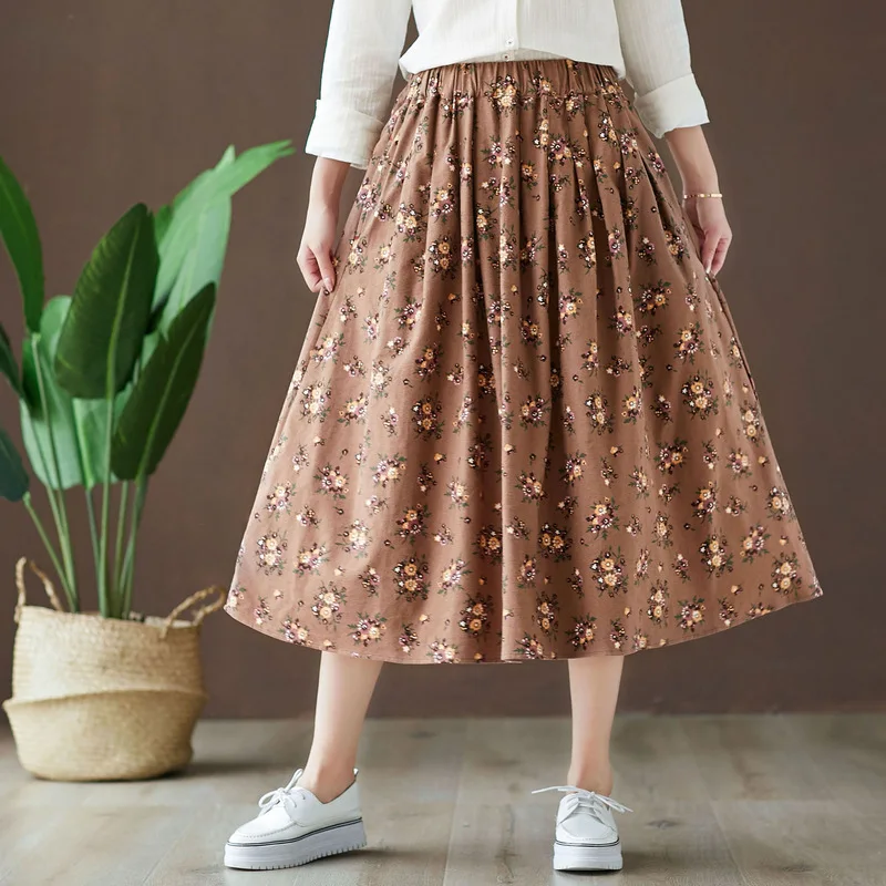 

Autumn Mori Girl Vintage Long Skirt for Women 2019 Winter Sweet Retro Floral Large High Waist Ladies Midi Pleated Skirts