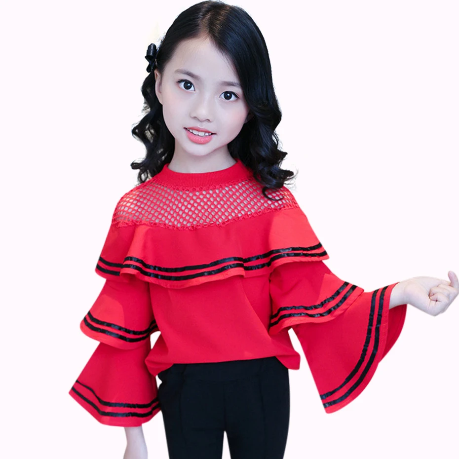 

Blouse For Girls School Kid Girls Blouse Spring Long Sleeve Children's Top 6 8 12 Year Kids Clothes Ruffles Teen Girl Clothing