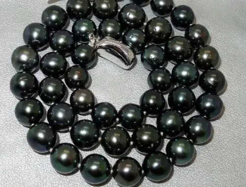 

FREE SHIPPING HOT sell new Style >>>> AAA 18"10-11MM TAHITIANPEACOCK GREEN PEARL PEARL NECKLACE silver clasp