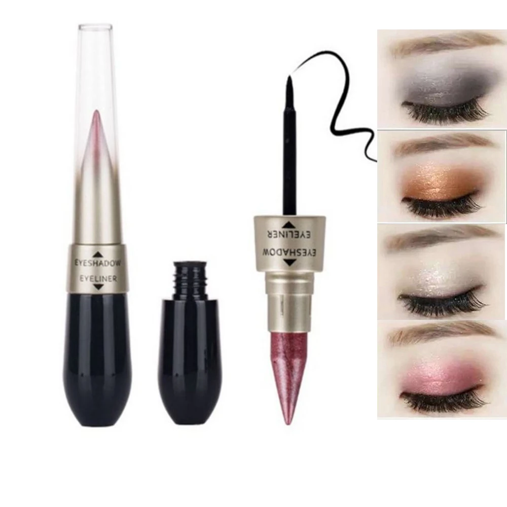 

1 Pcs Double-end 2-in-1 Pearly Glimmer Waterproof Eyeshadow Black Eye Liner Pen Quick Dry Women Eye Beauty Makeup Cosmetic