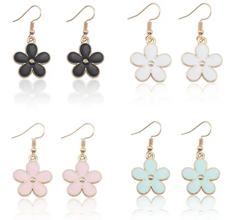 

1 Pair Cartoon drop oil Lovely Enamel Plant Flowers Petal Dangle Earrings Exquisite Cute Alloy Jewelry Women girl kid children P