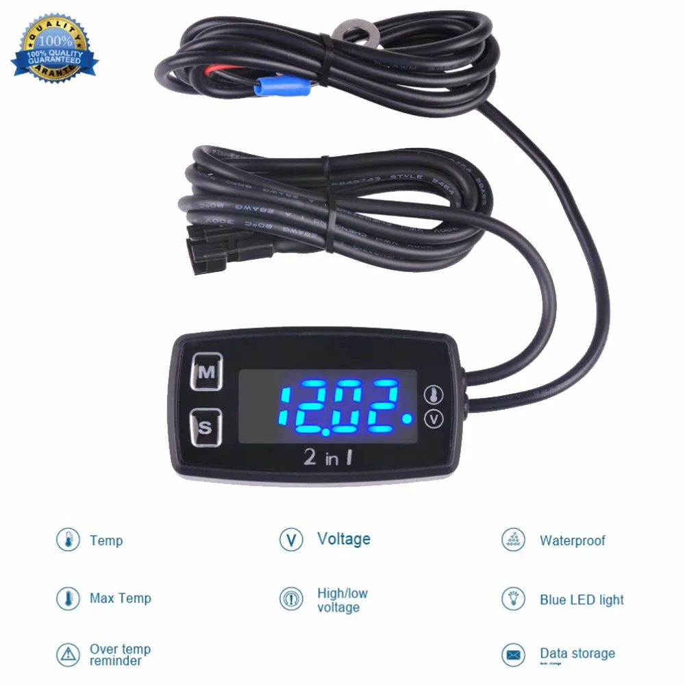 LED Digital thermometer voltmeter temperature meter for pit bike ATV outboard glider lawn mower
