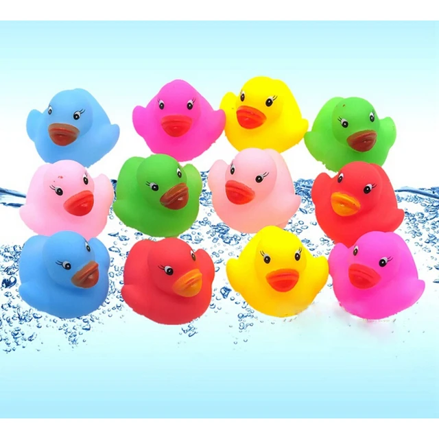 12Pcs Animals Swimming Water Toys Colorful Soft Floating Rubber Duck Squeeze Sound Squeaky Bathing Toy For Baby Bath Toys