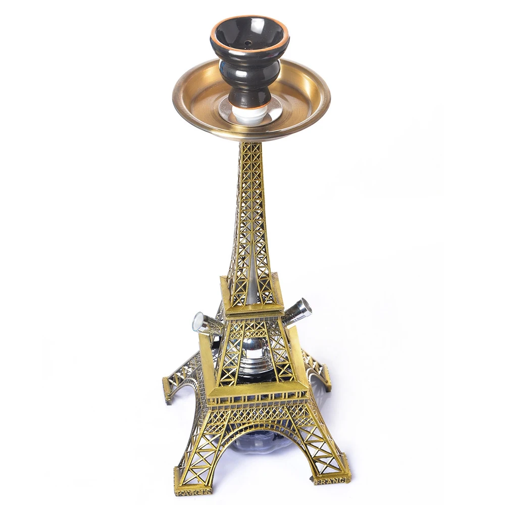 Металлический Набор для кальяна типа Парижской башни с керамической чашей, двойные шланги, угольные щипцы, стеклянная основа, набор для кальяна Narguiles Chicha