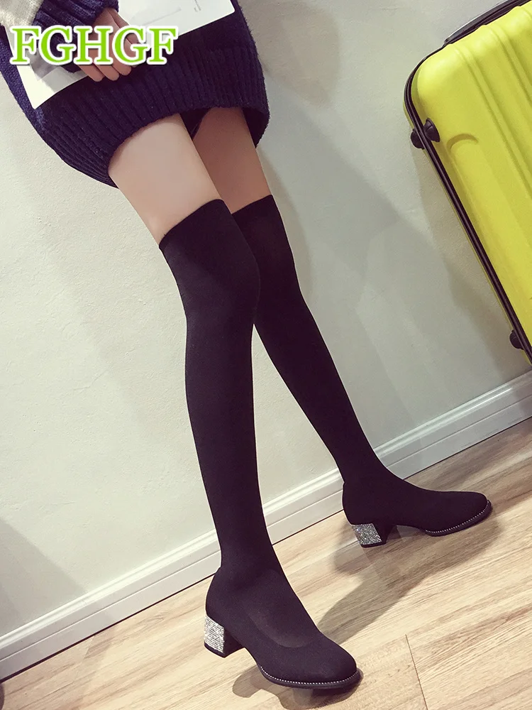 

2018 NEW Elastic High Heel Thigh High Boots Women's Sexy Over The Knee Winter Long Boots 35-39