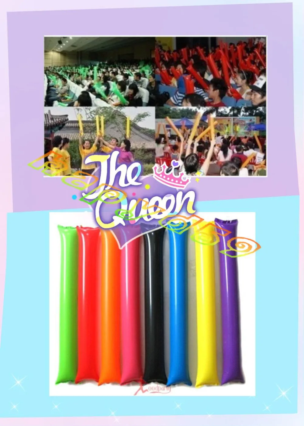 400 قطع 60 سنتيمتر الشاطئ نفخ بالون كلابر العصي التشجيع الرياضية اللعبة حتى عصا الحفل الحزب مروحة الهتاف نفخ عصا