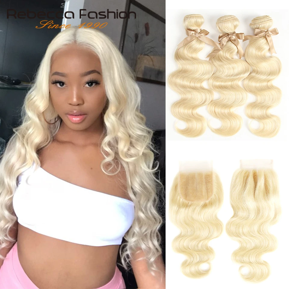 

Rebecca 613 Blonde Bundles With Closure Peruvian Body Wave Remy Human Hair 3 Bundles With Closure Free Shipping