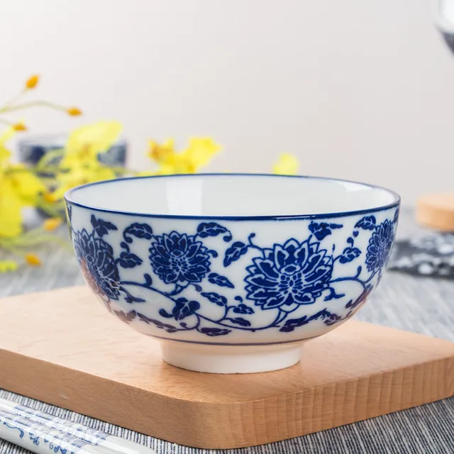 4pcs Lot Chinese Style Ceramic Bowl Straight Mouth Rice Noodles Soup 4pcs Lot Chinese Style Ceramic Bowl Straight Mouth Rice Noodles Soup Bowls Blue And White