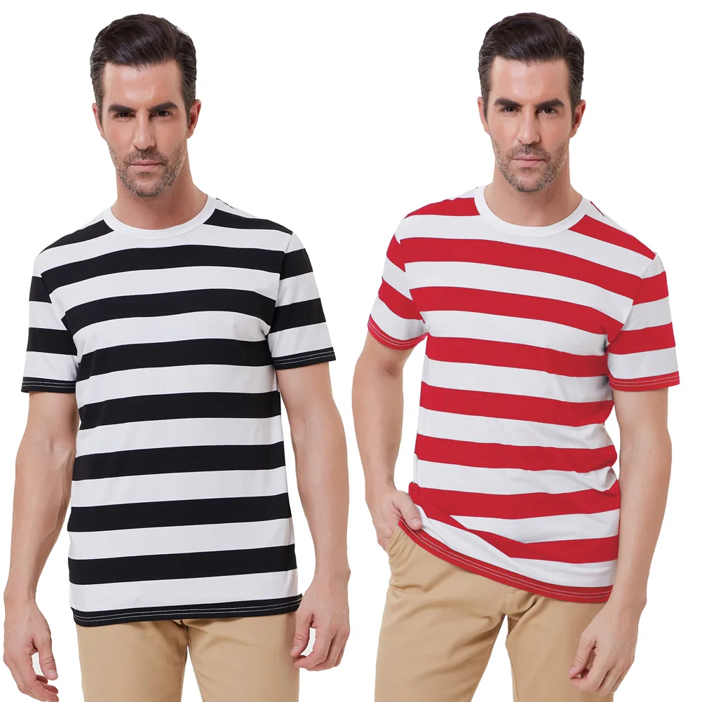 

PJ Brand Men's Stylish Fashion Casual Striped Short Sleeve High Elastic Round Neck T-Shirt Breathable Tops For Fitness
