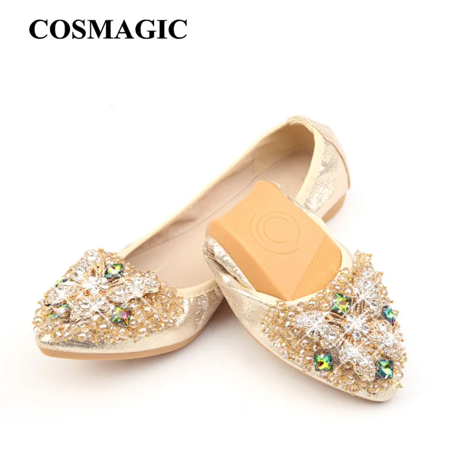 

COSMAGIC New Women Flat 2018 Butterfly Crystal Ballet Flats Folding Shoes Casual Rhinestone Soft Dancing Egg Rolls Shoes Loafers