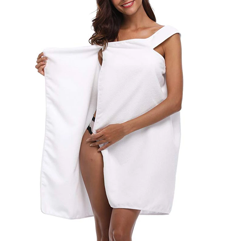 Пляжное полотенце из микрофибры QuickDry, пригодное для носки, банное полотенце, халат, Мягкая юбка на пуговицах для молодых девушек, женщин, впитывающее банное платье - Цвет: white