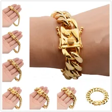 8/10/12/14/16/18 мм Рождественский подарок 316L Нержавеющая сталь Золото Тон mimal кубинская бордюрная цепь мужской женский браслет "-11"