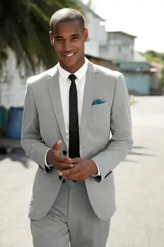 

2017 Beige Grey Formal Wear Men Suit Of Celebrity Party /Wedding 2 Pieces Two Buttons Men Suits Blazer (Jacket+Pants+Tie)