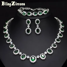 BeaQueen вечерние свадебные украшения Большой Овальный зеленый фианит камень цветок серьги браслет ожерелье 3 шт наборы JS057