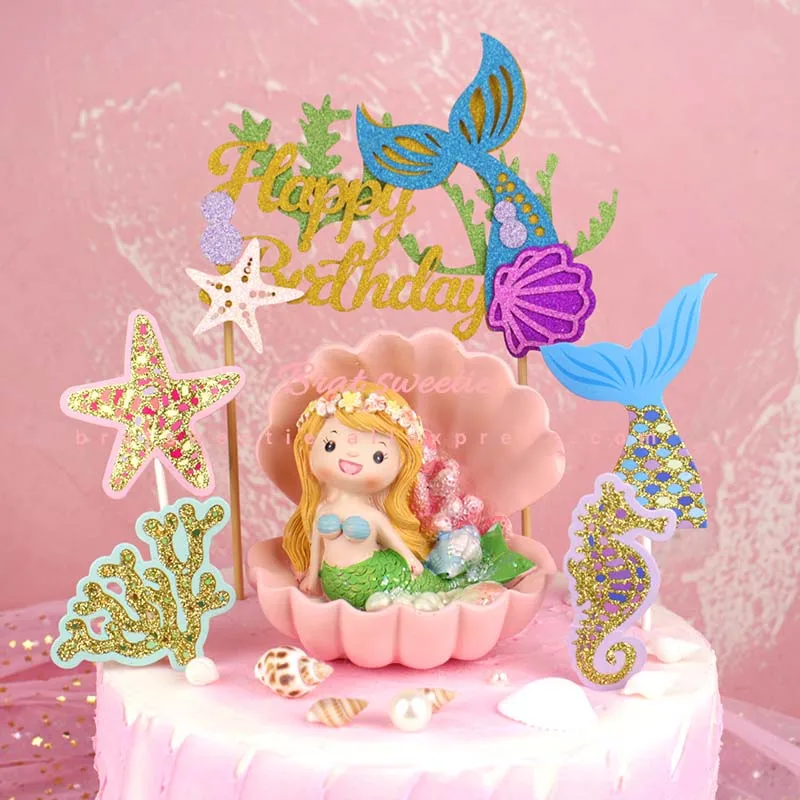 Топпер для торта в виде русалки, топперы для торта под морем, вечерние украшения для вечеринки в честь рождения ребенка