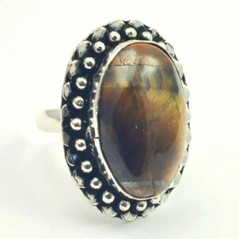 

Tiger Eye Ring Silver Overlay over Copper , Size: 7, R4329