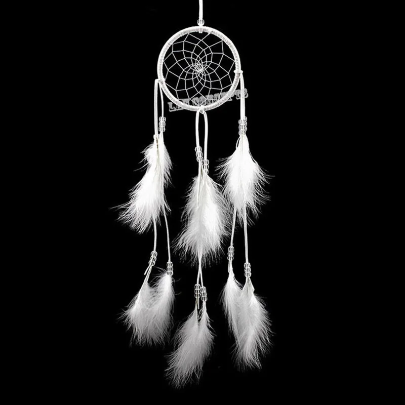 white Handmade Indian Dream Catcher with Leather Hoop feathers bead car or wall hanging decoration ornament (17a)