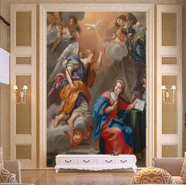 

Free Shipping 3D virgin Maria mural KTV Angel Inn Hotel corridor study living room wallpaper mural
