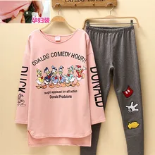 Free shipping Spring and autumn sleepwear female 100% cotton plus size legging cartoon lounge pink Pajamas size S-5XL for 110kg