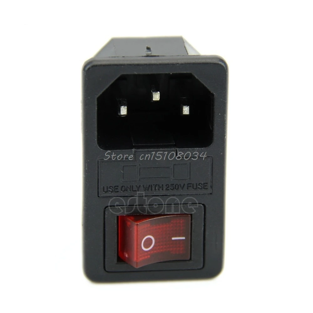 

New Black Red AC250V 10A 3 Terminal Power Socket with Fuse Holder S08 Drop ship