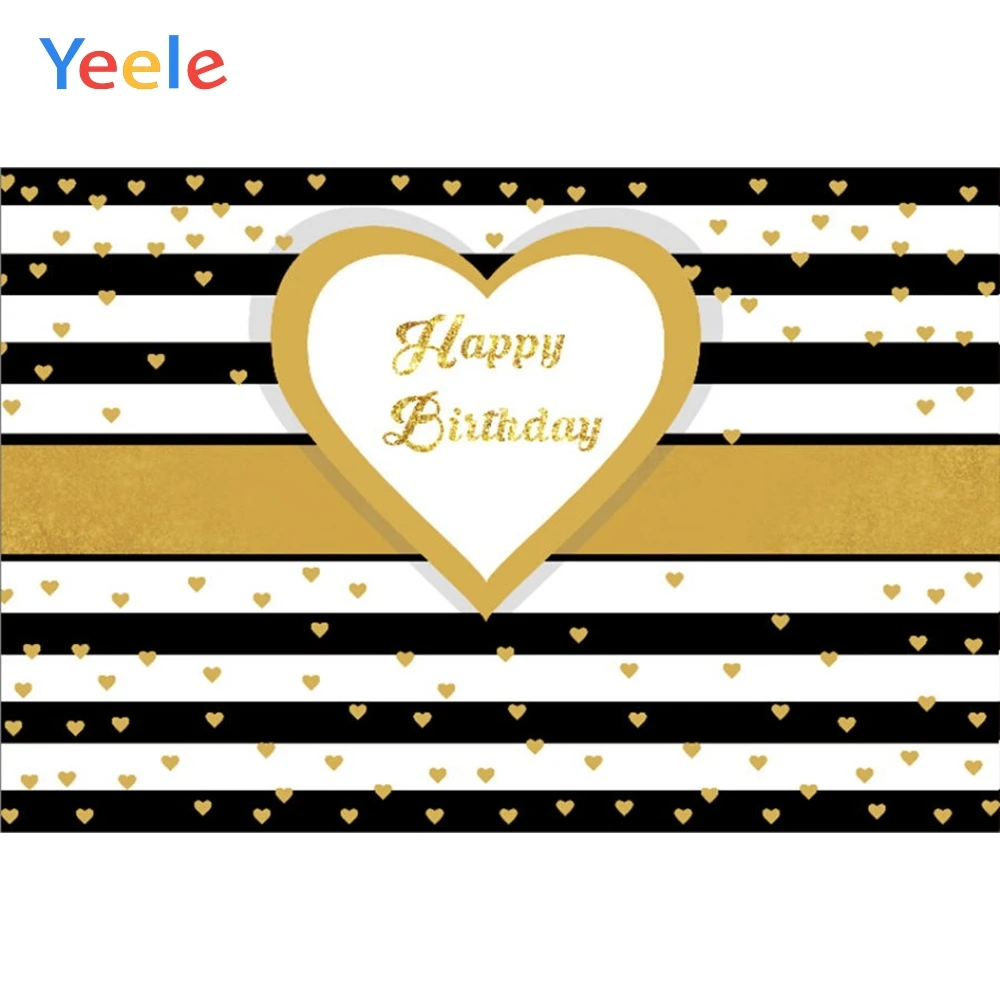 

Yeele Happy Birthday Party Photocall Background Woman Man Stripe Gold Love Custom Vinyl Photography Backdrop For Photo Studio