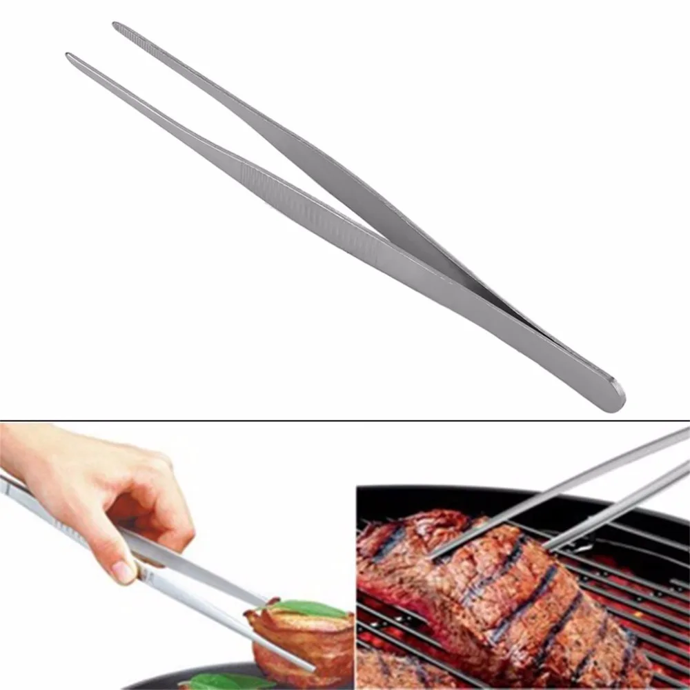 Stainless Long Tweezers BBQ Accessories Steel Food Tongs Straight