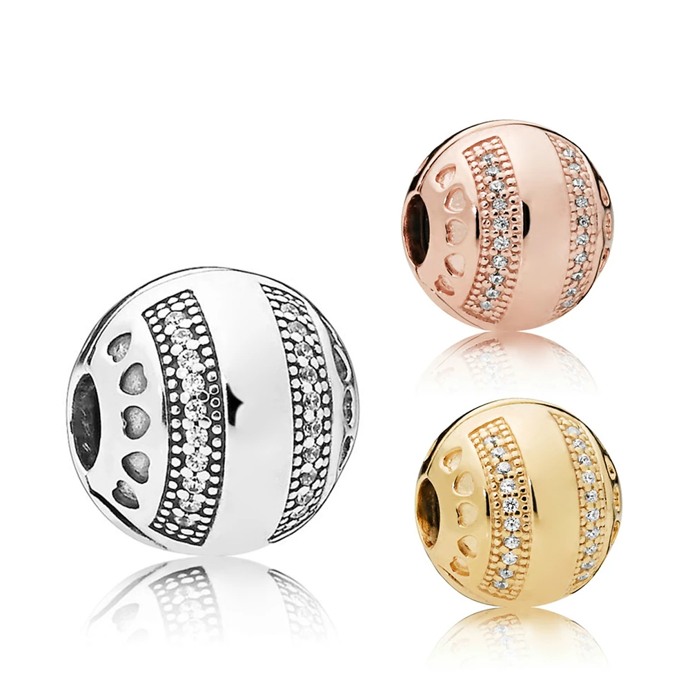 

2019 100% 925 Sterling Silver 767433CZ SHINE LOGO HEARTS CLIP Rose Gold 787433CZ 797433CZ Temperament Slim Chic Women's Gift