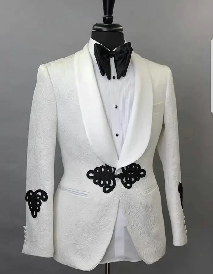 Элегантный свадебный костюм жениха китайский дизайн, мужские костюмы с брюками, белый пиджак с принтом, костюмы для выпускного вечера для мужчин - Цвет: jacket and pants