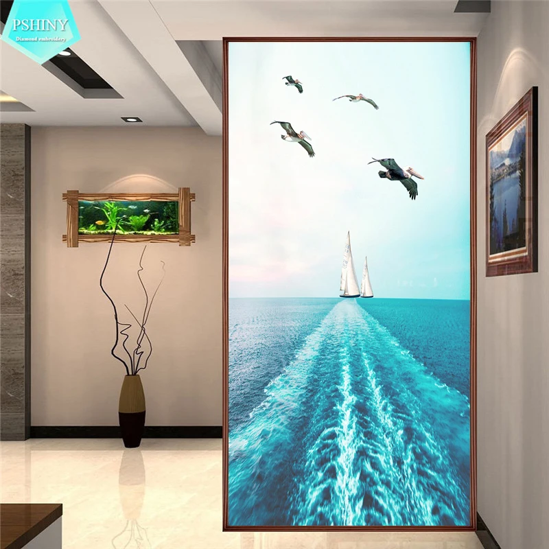 

PSHINY 5D DIY Diamond embroidery sale Flying birds at sea scenery Full Square rhinestone kit diamond painting cross stich